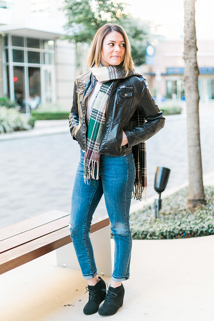 She's on the Loose - Leather Jacket + Plaid Scarf [Style] - She's on ...