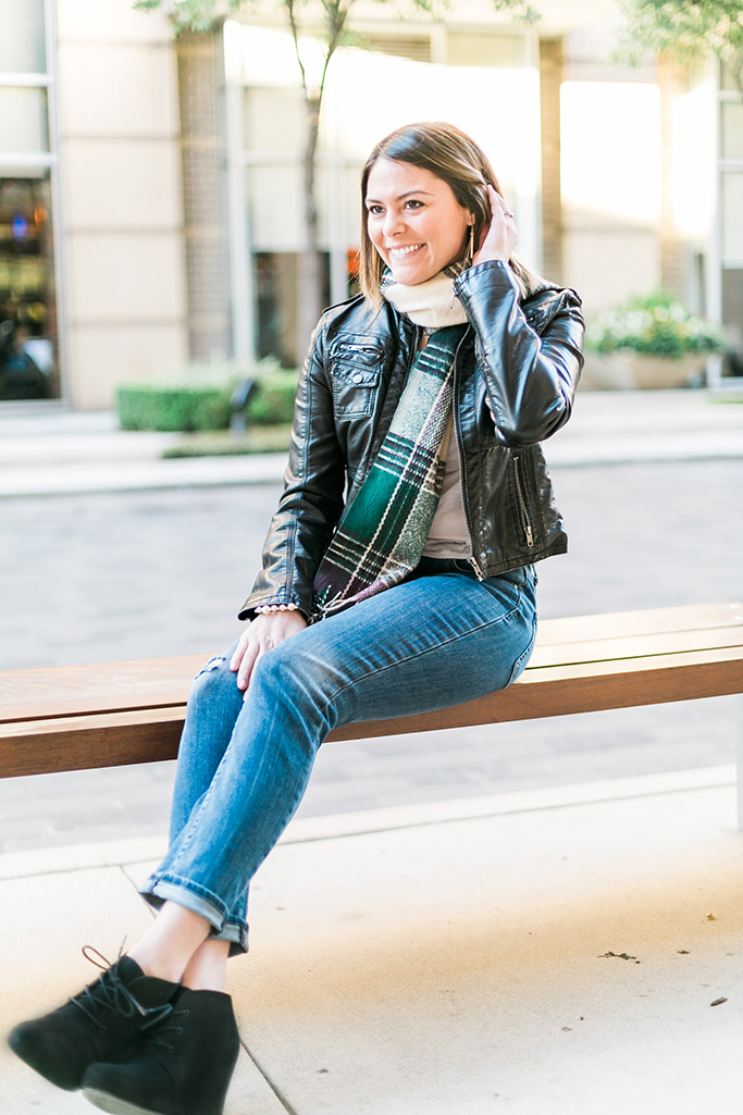 She's on the Loose - Leather Jacket + Plaid Scarf [Style] - She's on ...